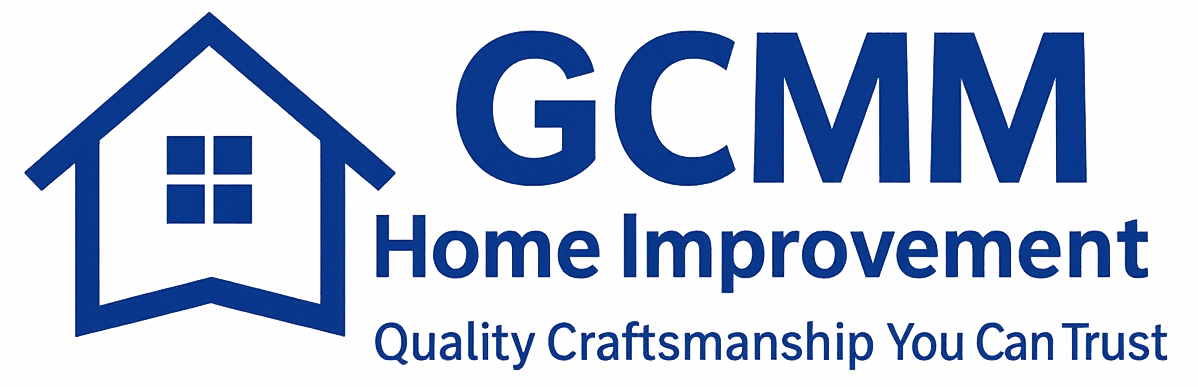 Logo for GCMM Home Improvement with a blue house icon on the left and the text “GCMM Home Improvement – Quality Craftsmanship You Can Trust” on the right, all in blue on a light background.